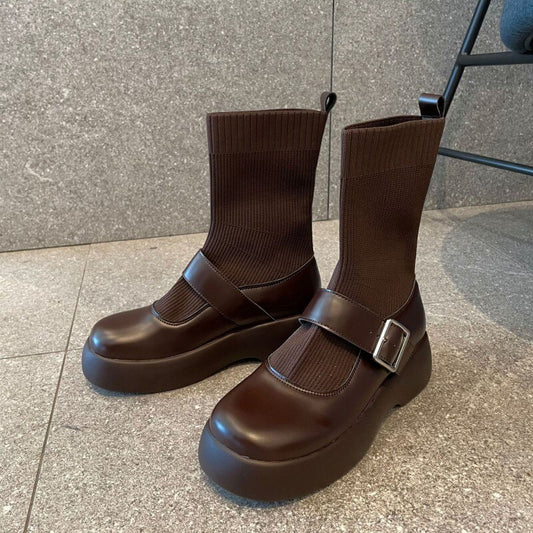 Women Vintage Thick Platform Socks Boots
