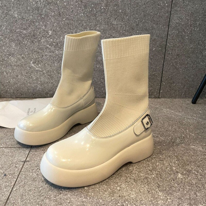 Women Vintage Thick Platform Socks Boots