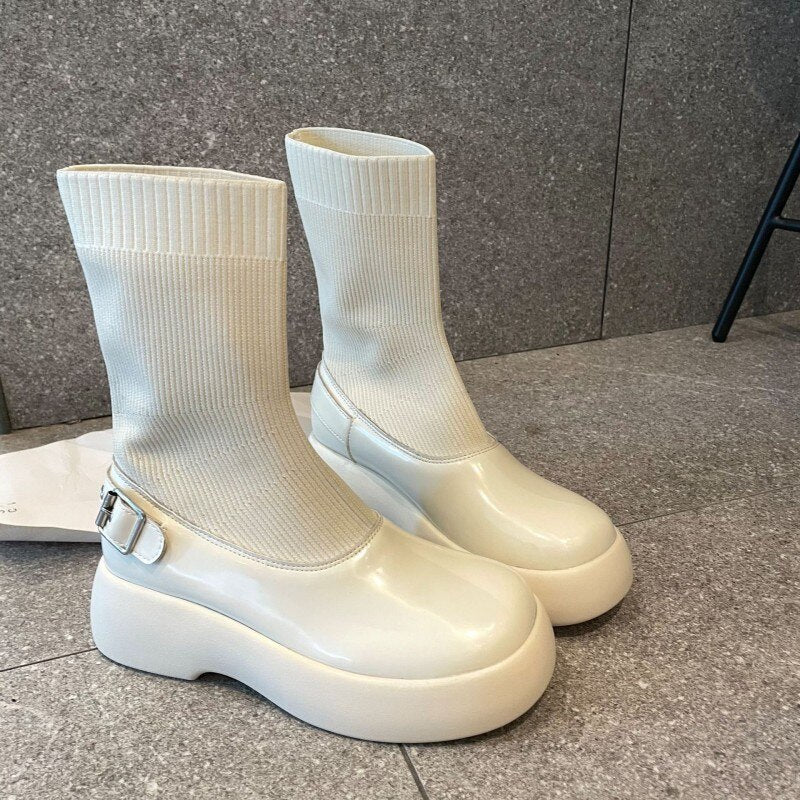 Women Vintage Thick Platform Socks Boots