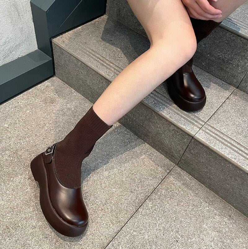 Women Vintage Thick Platform Socks Boots