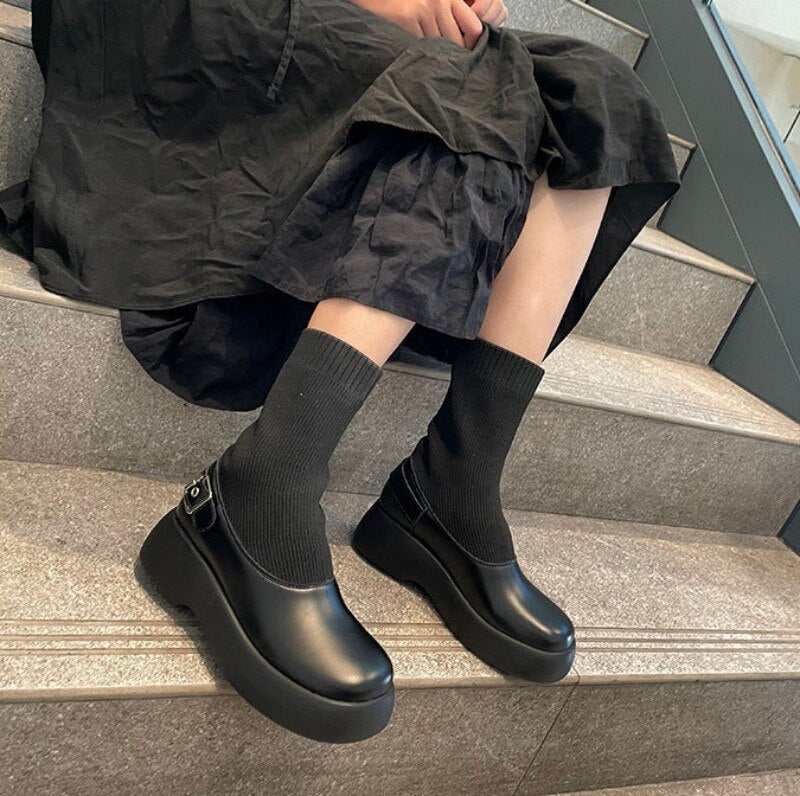 Women Vintage Thick Platform Socks Boots