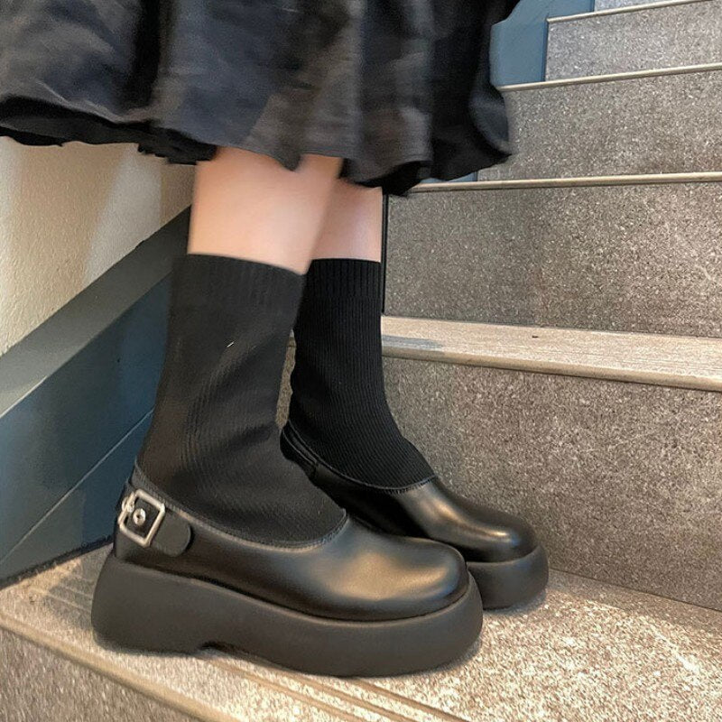 Women Vintage Thick Platform Socks Boots
