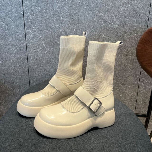 Women Vintage Thick Platform Socks Boots