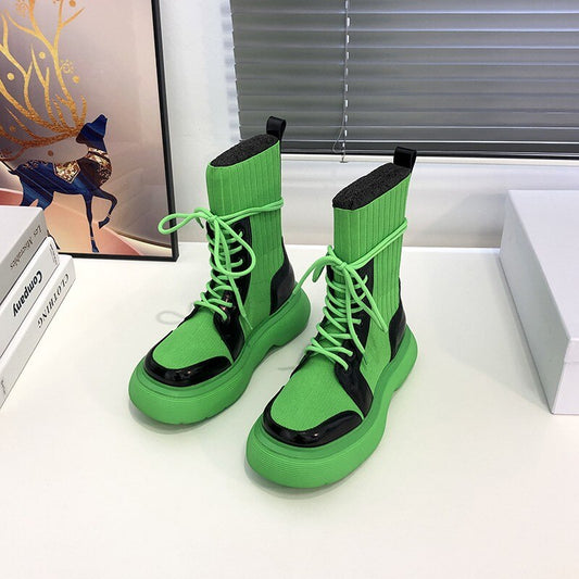 レディース ランウェイ デザイナー ハイトップ レースアップ ソックス ブーツ
