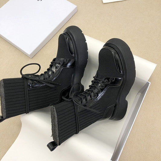 レディース ランウェイ デザイナー ハイトップ レースアップ ソックス ブーツ