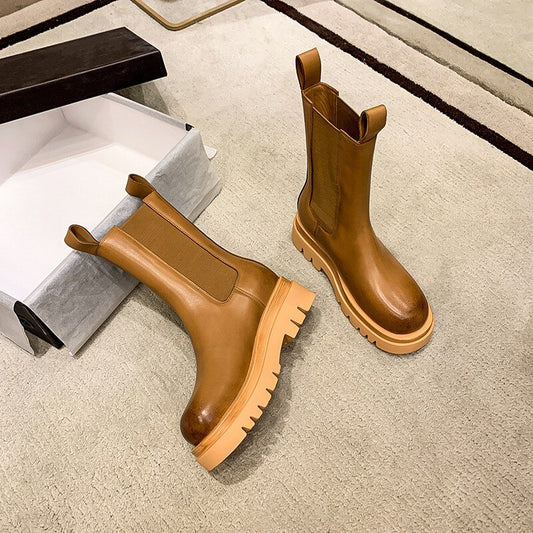 女性用厚底ブロックヒールレザーワーク安全靴