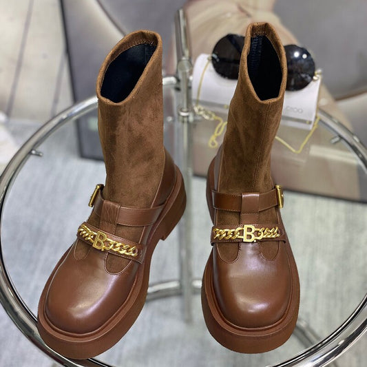 女性用エレガントヴィンテージラウンドトゥカジュアル滑り止めブーツ