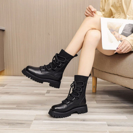 英国スタイルの厚底エレガントソリッドヴィンテージファッション女性用ブーツ
