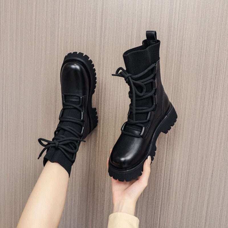 英国スタイルの厚底エレガントソリッドヴィンテージファッション女性用ブーツ