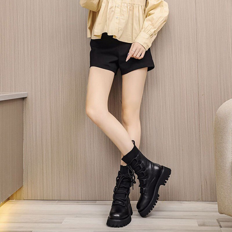 英国スタイルの厚底エレガントソリッドヴィンテージファッション女性用ブーツ