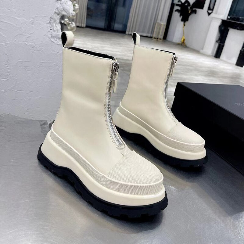 Women Genuine Leather Cowhide Platform Ankle Boots