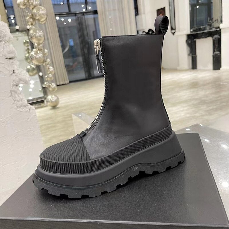 Women Genuine Leather Cowhide Platform Ankle Boots