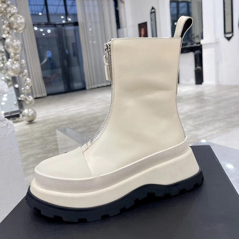 Women Genuine Leather Cowhide Platform Ankle Boots