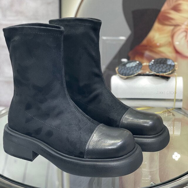 レディースブーツ ヴィンテージ ラウンドトゥ ストレッチ アウトドア ファッション