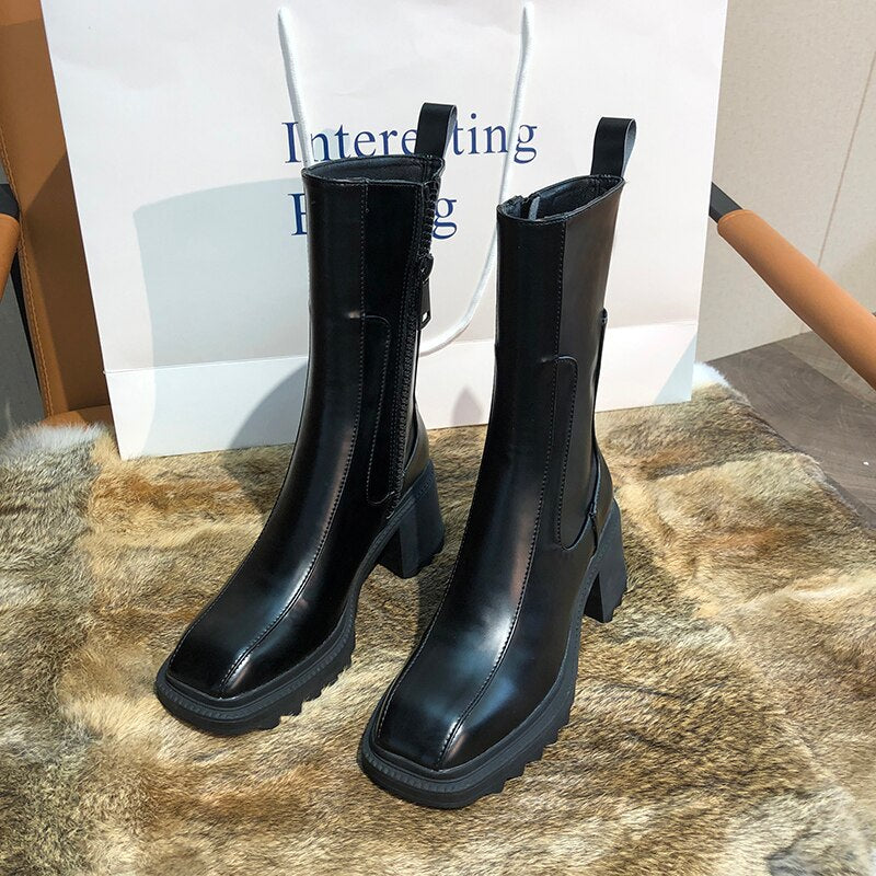 レディース プラットフォーム チャンキーヒール チェルシーブーツ