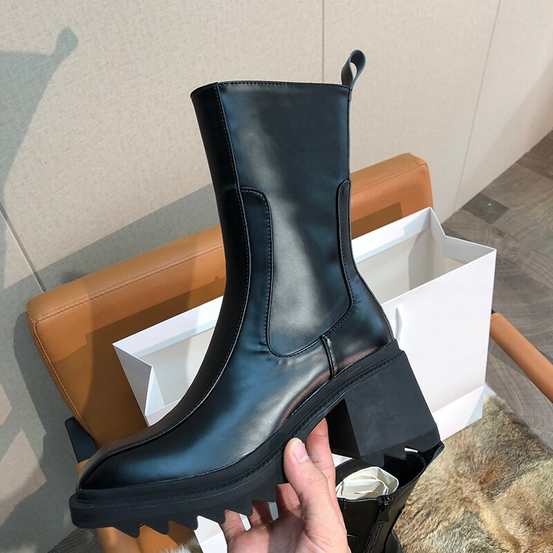レディース プラットフォーム チャンキーヒール チェルシーブーツ