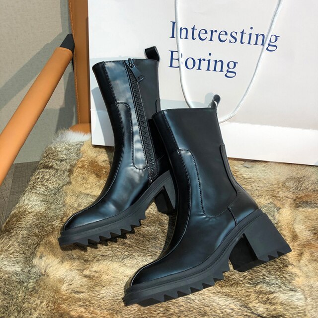 レディース プラットフォーム チャンキーヒール チェルシーブーツ