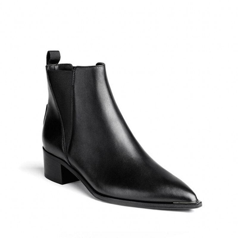 Women Fashion Elegant Black  Slip On Pointed Toe Chelsea Boots