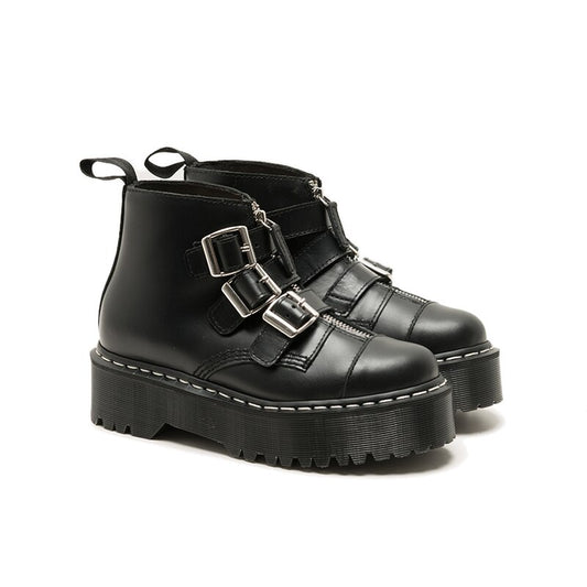 レディース ラグジュアリー ソリッド ブラック パンク ラウンドトゥ ミディアムヒール ジップ アンクルブーツ