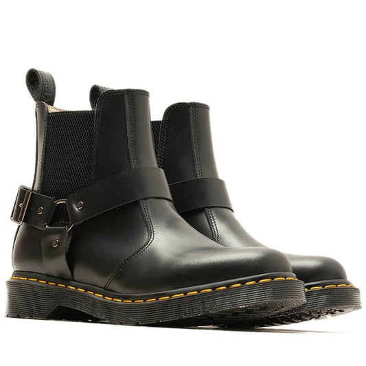 レディース バックルストラップ ラウンドトゥ スリッポンブーツ