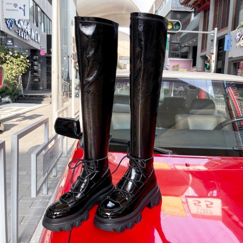 レディース パンク バイカー プラットフォーム ロングブーツ ストリート オーバーザニー