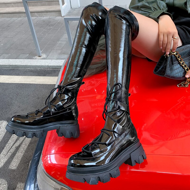 レディース パンク バイカー プラットフォーム ロングブーツ ストリート オーバーザニー