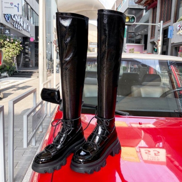 レディース パンク バイカー プラットフォーム ロングブーツ ストリート オーバーザニー