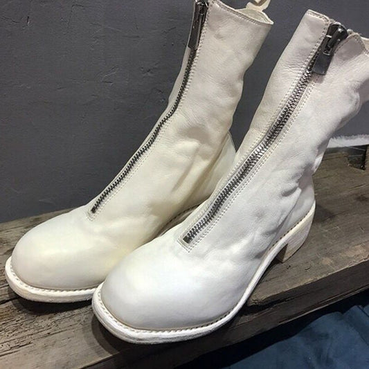 レディース 本革 ミッドブーツ ラウンドトゥ