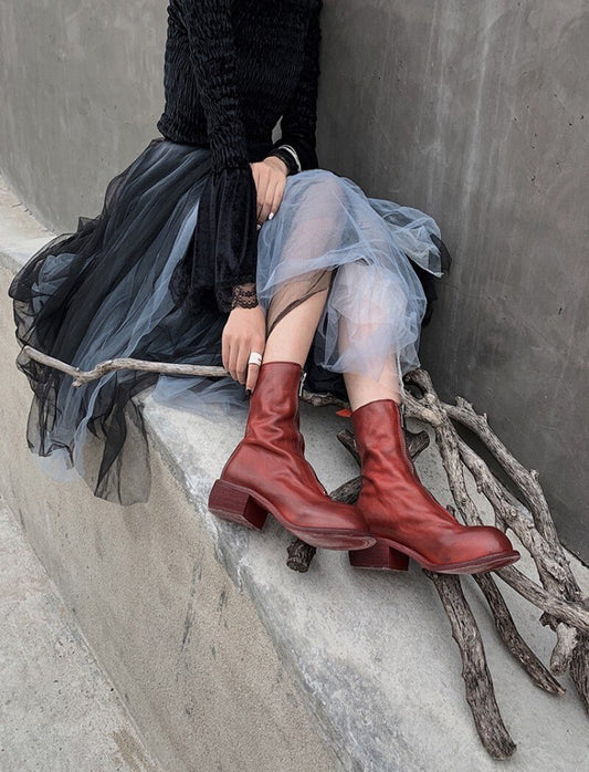 レディース 本革 ミッドブーツ ラウンドトゥ