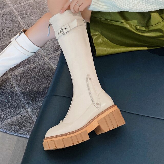 女性用身長アッププラットフォームパンクニーハイブーツ