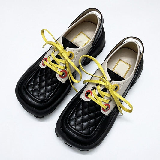 Mixed Colors Square Toe Lace Up Platform Shoes Ladies Pumps