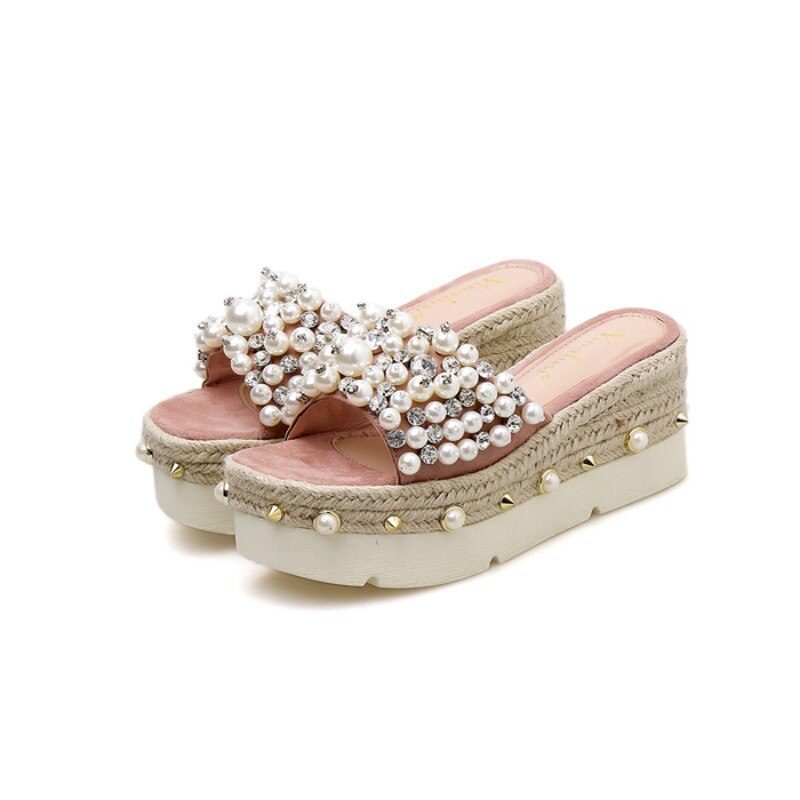 レディース 夏用 厚底 プラットフォーム ウェッジ スリッポン ビーチ スリッパ