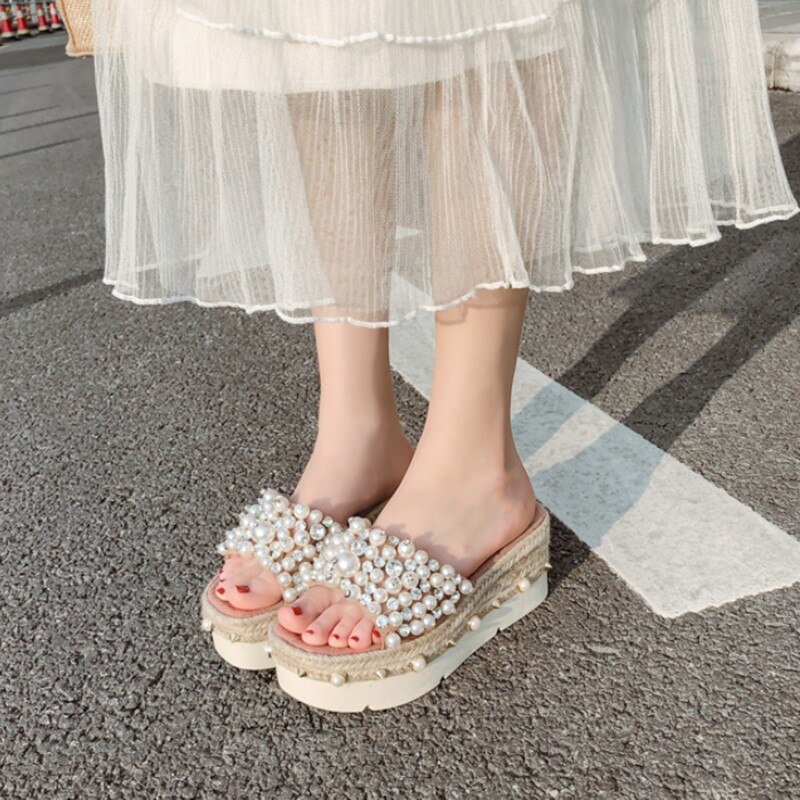 レディース 夏用 厚底 プラットフォーム ウェッジ スリッポン ビーチ スリッパ