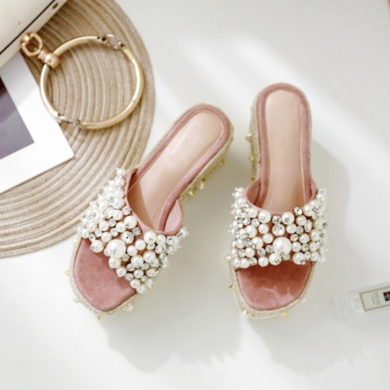 レディース 夏用 厚底 プラットフォーム ウェッジ スリッポン ビーチ スリッパ