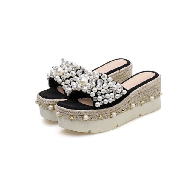 レディース 夏用 厚底 プラットフォーム ウェッジ スリッポン ビーチ スリッパ