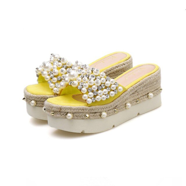 レディース 夏用 厚底 プラットフォーム ウェッジ スリッポン ビーチ スリッパ