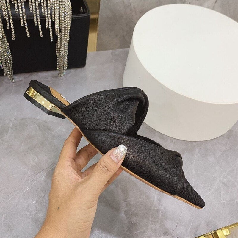 Elegant Ladies Sheepskin Genuine Leather Slides Mules Slip On Loafers