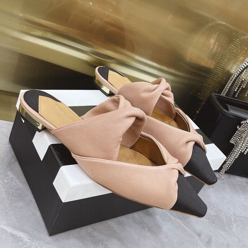 Elegant Ladies Sheepskin Genuine Leather Slides Mules Slip On Loafers