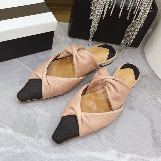 Elegant Ladies Sheepskin Genuine Leather Slides Mules Slip On Loafers