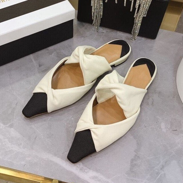 Elegant Ladies Sheepskin Genuine Leather Slides Mules Slip On Loafers