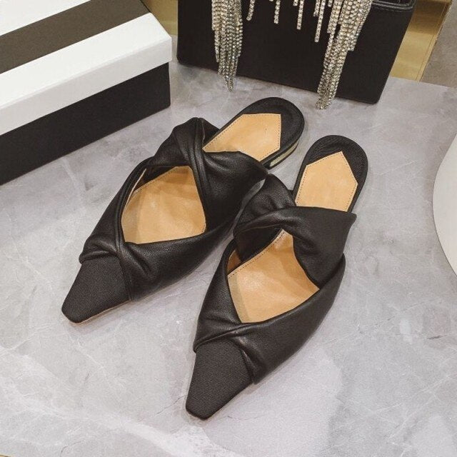 Elegant Ladies Sheepskin Genuine Leather Slides Mules Slip On Loafers