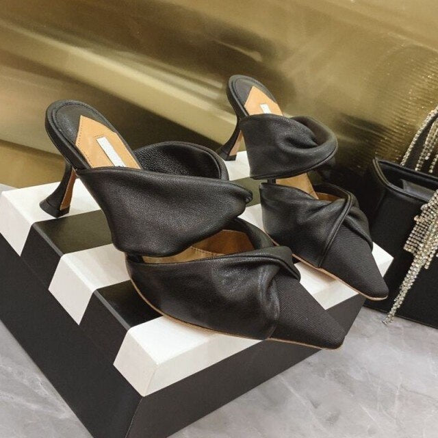 Elegant Ladies Sheepskin Genuine Leather Slides Mules Slip On Loafers