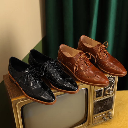 Women Genuine Leather Flats Oxfords Shoes