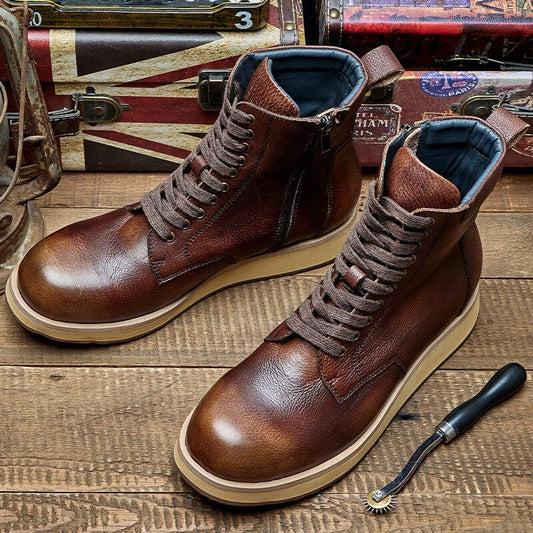 Mens Work Safety Shoes Winter High Top Biker Riding Ankle Boots