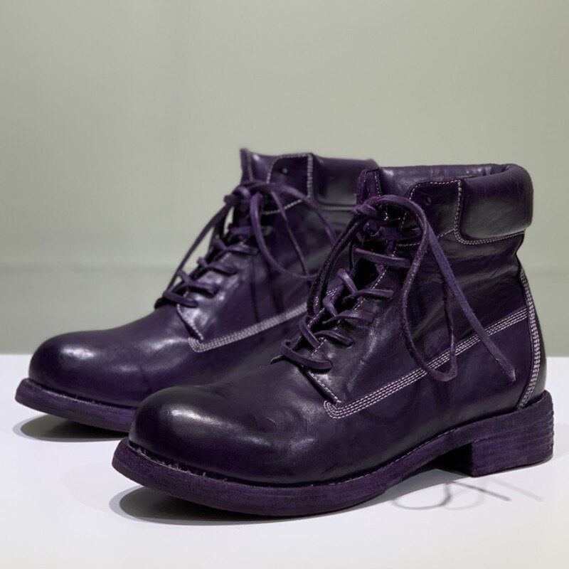 Mens Work Boots Lace Up Genuine Leather High Top Shoes