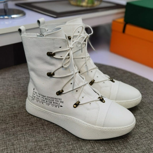 Mens Lace Up Canvas Shoes Thick Platform Casual Sneakers