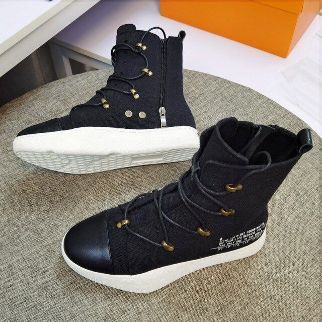 Mens Lace Up Canvas Shoes Thick Platform Casual Sneakers