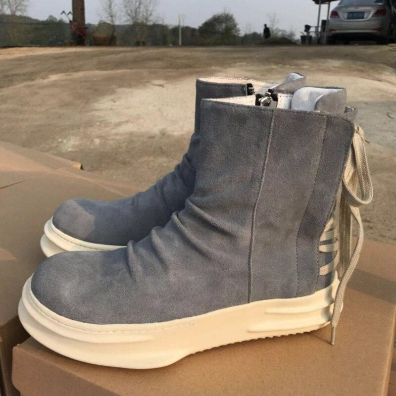 Men's Leather Suede Lace-Up Zipper Ankle Boots - LiveTrendsX made-to-order fit view 1