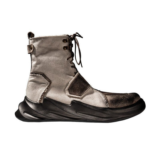 Mens Canvas Patchwork Genuine Leather Ankle Boots