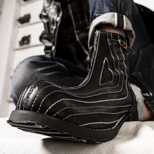 Men Vintage Black Genuine Leather Riding Boots